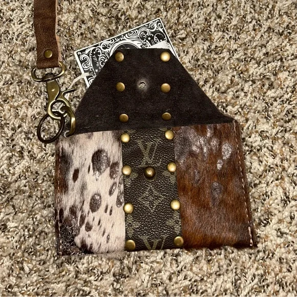 Brown Cowhide Wristlet with Gold Accents - Picture 3 of 5